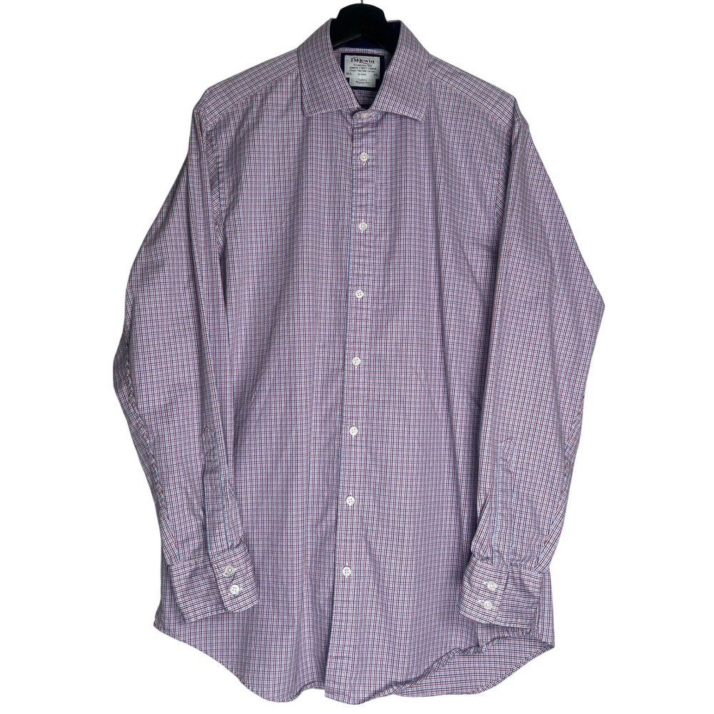 TM Lewin Mens 16.5 36 Luxury Regular Fit Cotton Tattersall‎ Check Dress Shirt